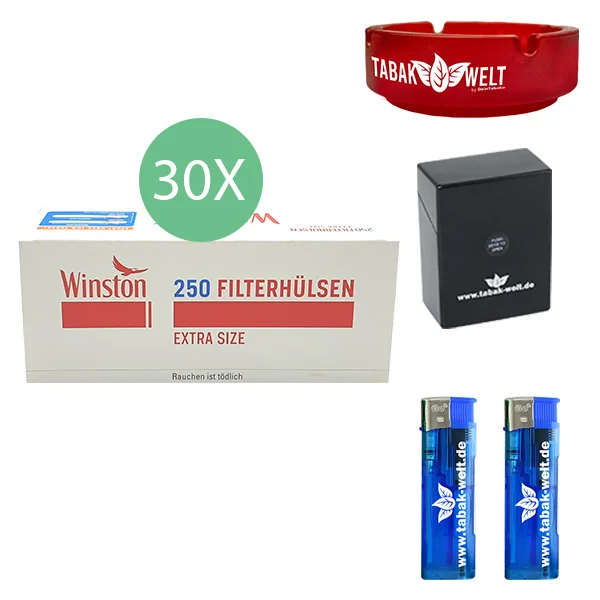 Winston Extra Filterhülsen 30 x 250er mit Glasaschenbecher