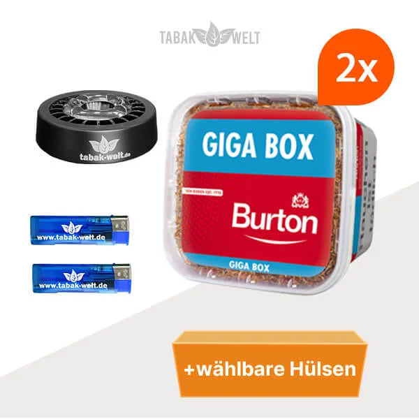 Burton Volumentabak Red 2 x Giga Box mit wählbaren Hülsen und Feuerzeugen Burton Volumentabak Red 2 x Giga Box mit wählbaren Hülsen und Feuerzeugen