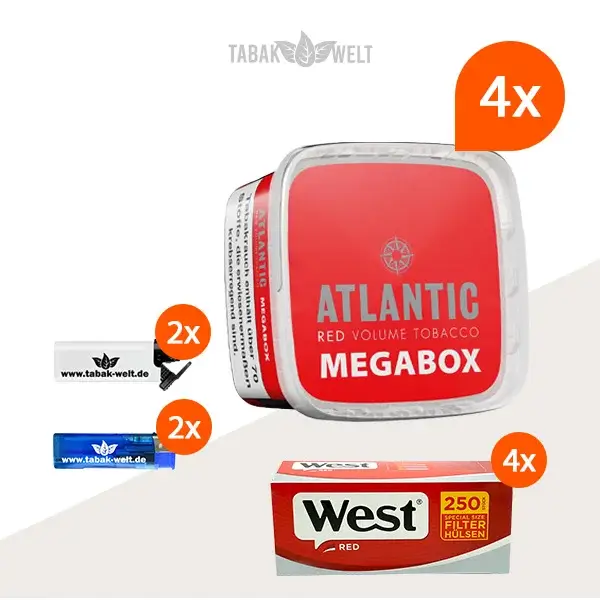 Atlantic Red Premium Volumentabak 4x Mega Box mit 1000 Special Size Hülsen