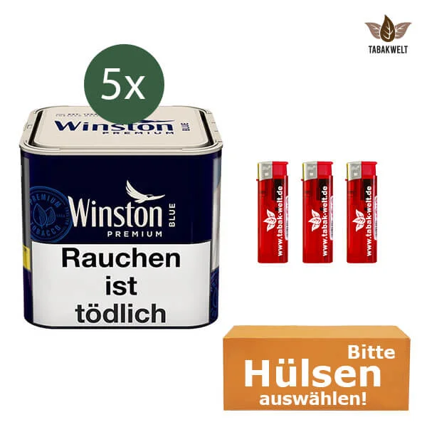 Winston Feinschnitttabak Blue 5 x Dose mit wählbaren Hülsen