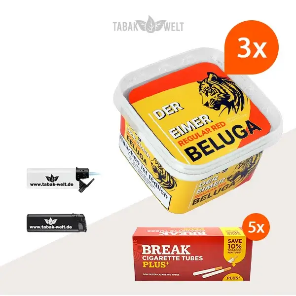 Beluga Red Pfeifentabak Regular 3x Eimer mit 1000 Plus Hülsen 