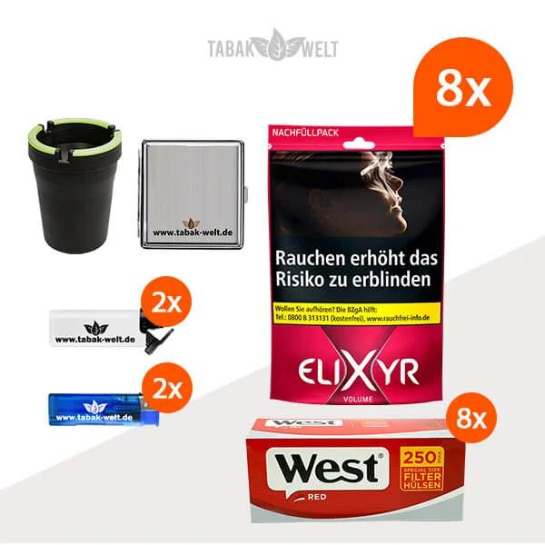 Elixyr Red Volumentabak 8x Beutel mit 2000 Special Size Hülsen und Etui Elixyr Red Volumentabak 8x Beutel mit 2000 Special Size Hülsen und Etui