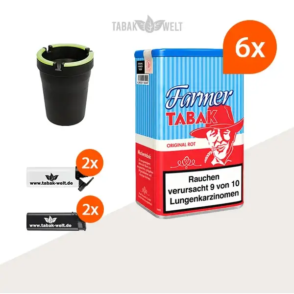 Farmer Rot Pfeifentabak 6x Dose mit Aschenbecher