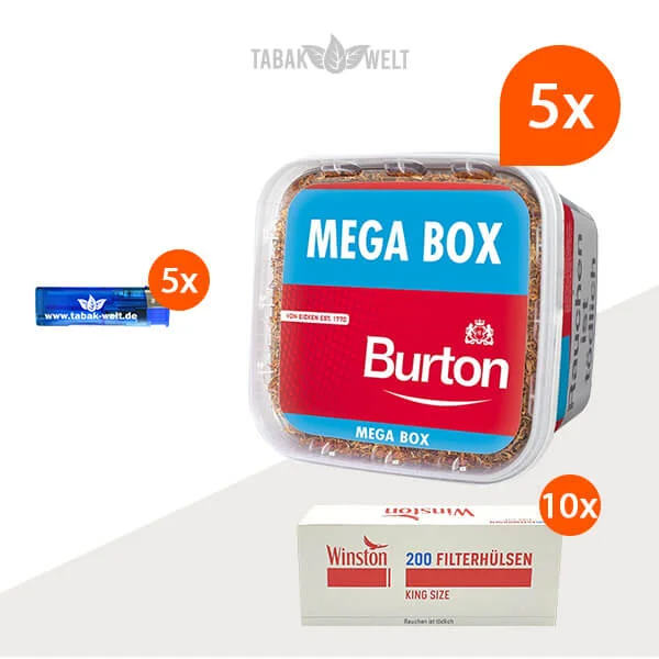 Burton Volumentabak Red 5 x Mega Box mit 1000 Winston King Size Hülsen