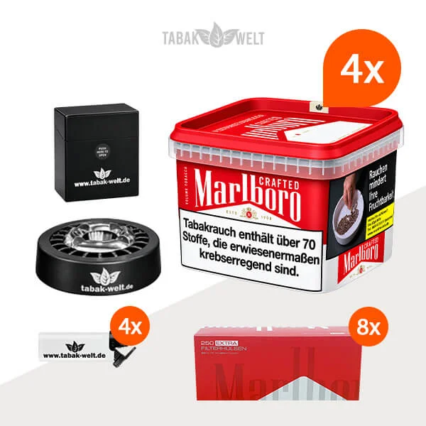 Marlboro Volumentabak 4x Eimer mit 2000 Extra Filterhülsen und Roulette Aschenbecher