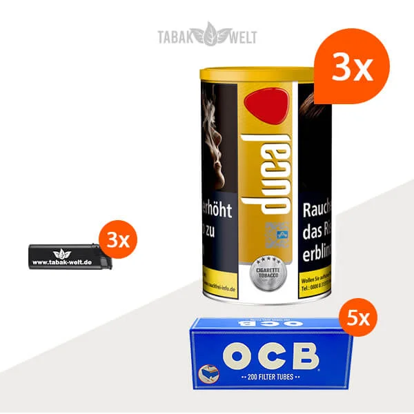 ducal-gold-feinschnitt-tabak-3x-dose-mit-1000-huelsen-und-feuerzeugen