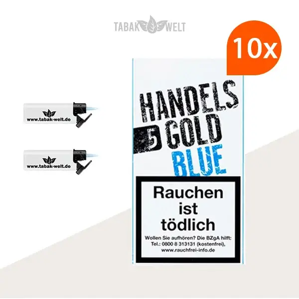 Handelsgold Blue Zigarillos 10x 5 Stück mit zwei Sturmfeuerzeugen