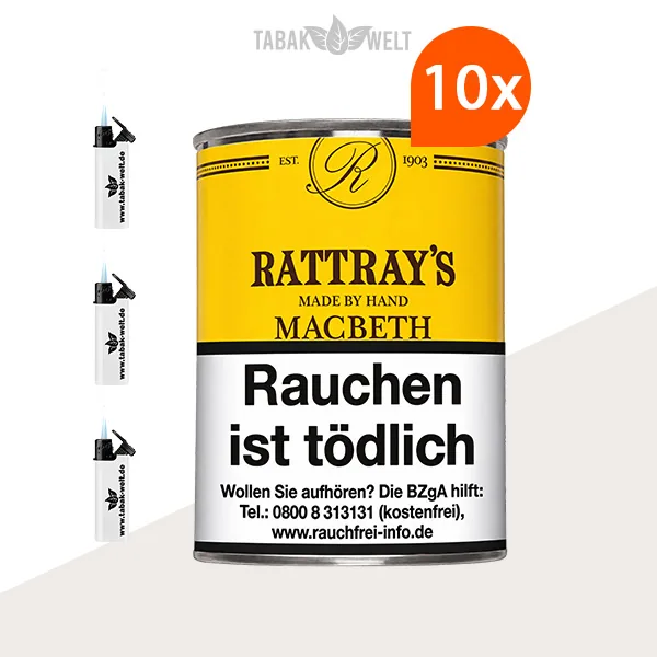 Rattray’s British Selection Macbeth Pfeifentabak – 10er-Box mit Feuerzeugen