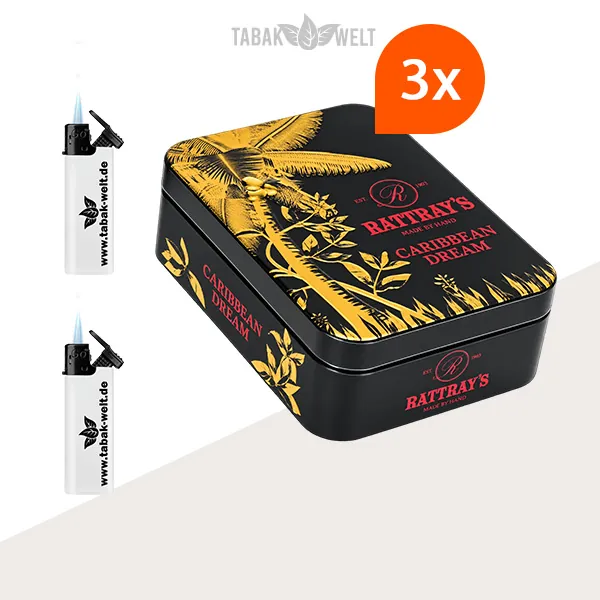 Rattray’s Artist Collection Caribbean Dream Pfeifentabak – 3er-Dose mit Feuerzeugen