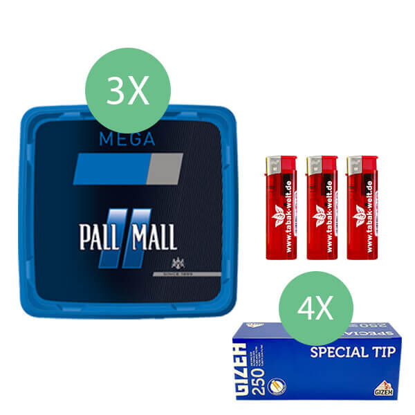 3 x pall mall blau volumentabak 1000 gizeh special_ tip hülsen