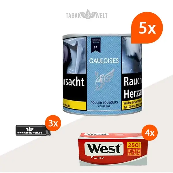 Gauloises Mélange Original Feinschnitt Tabak 5x Dose mit 1000 Special Size Filterhülsen