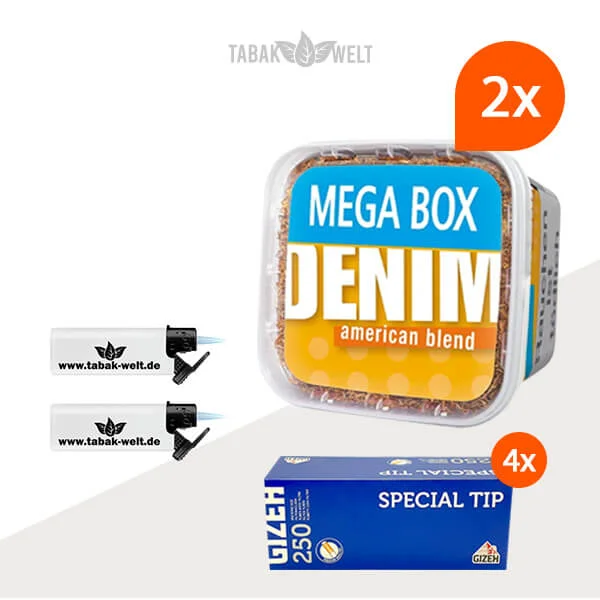 Denim Volumentabak 2x Mega Box mit 1000 Special Tip King Size Hülsen