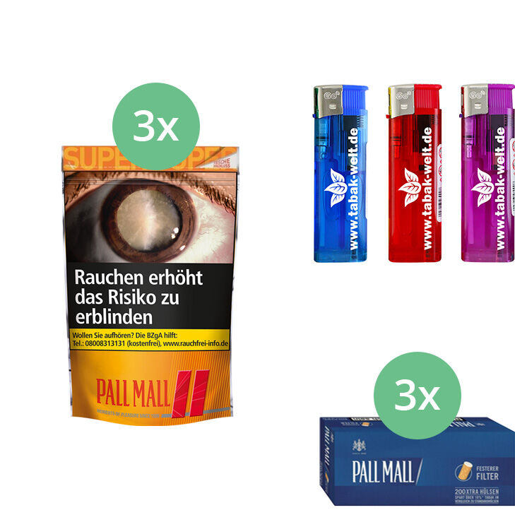 Pall Mall Allround Red 3 x Super Beutel mit 600 Pall Mall Blue Xtra Hülsen