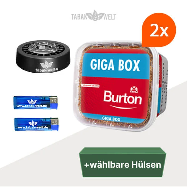 Burton Volumentabak Red 2 x Giga Box mit wählbaren Hülsen und Roulette Aschenbecher Burton Volumentabak Red 2 x Giga Box mit wählbaren Hülsen und Roulette Aschenbecher
