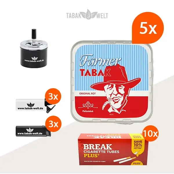 Farmer Original Rot Pfeifentabak 5x Eimer mit 2000 Plus Hülsen