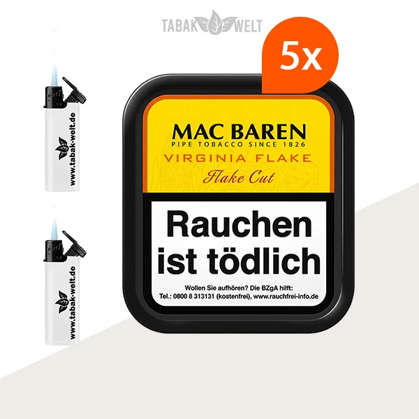 Mac Baren Virginia Flake 5 Dosen mit Feuerzeugen