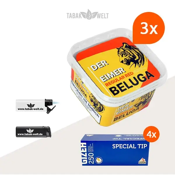 Beluga Red Pfeifentabak Regular 3x Eimer mit 1000 Special Tip Filterhülsen