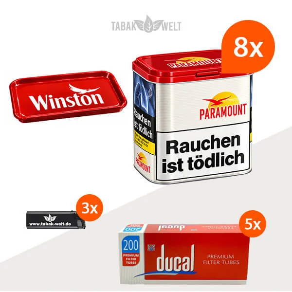 Paramount Red Volumentabak 8× Dose mit 1000 King-Size-Filterhülsen und Stopftablett