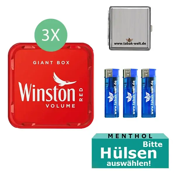 Winston Volumentabak 3 x Giant Box mit wählbaren Menthol Hülsen 