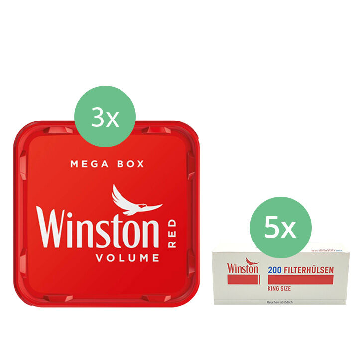 Winston Tabak 3 x Mega Box mit 1000 King Size Hülsen