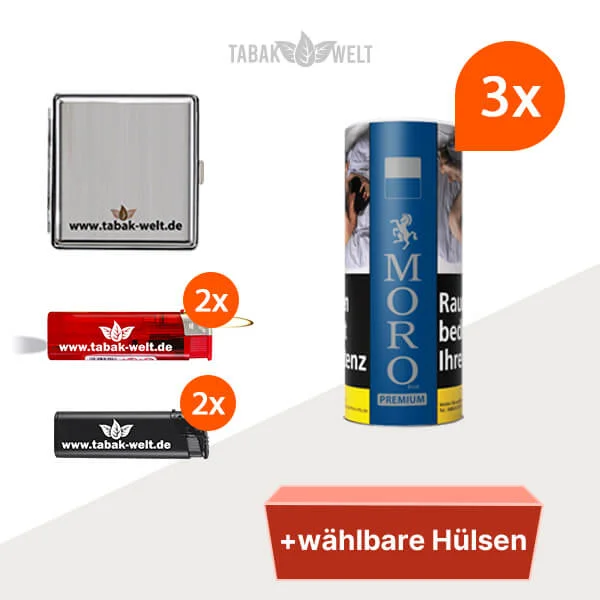 Moro Premium Volumentabak Blau 3x Vorratsdose mit wählbaren Hülsen