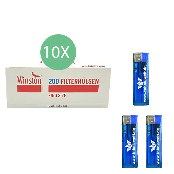 Winston King Size Filterhülsen 10 x 200er mit Feuerzeugen