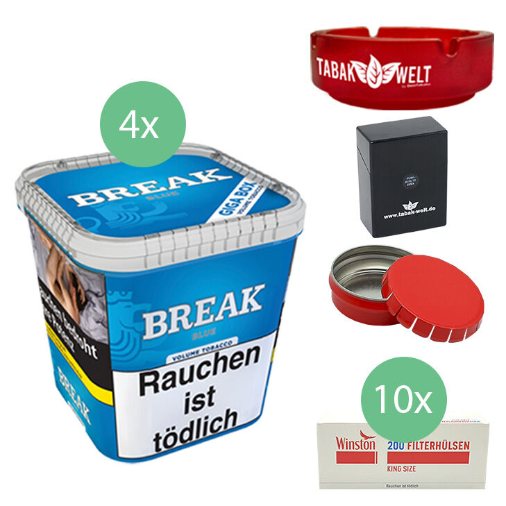 Break Tabak Blue 4 x Giga Box mit 2000 King Size Filterhülsen