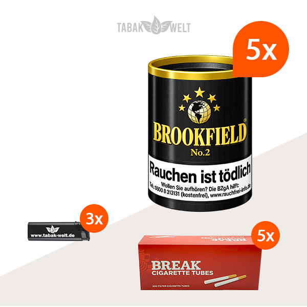 Brookfield Black Cavendish Pfeifentabak 5er-Set mit 1.000 Filterhülsen