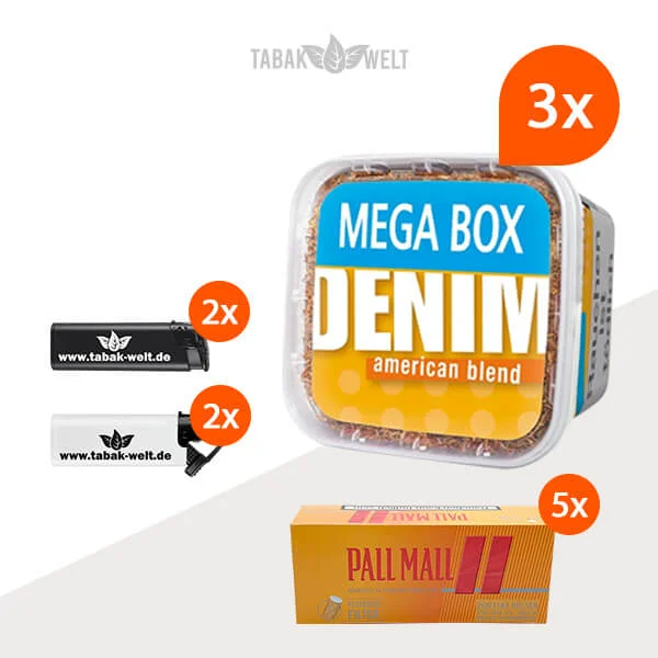 Denim Volumentabak 3x Mega Box mit Pall Mall Filterhülsen