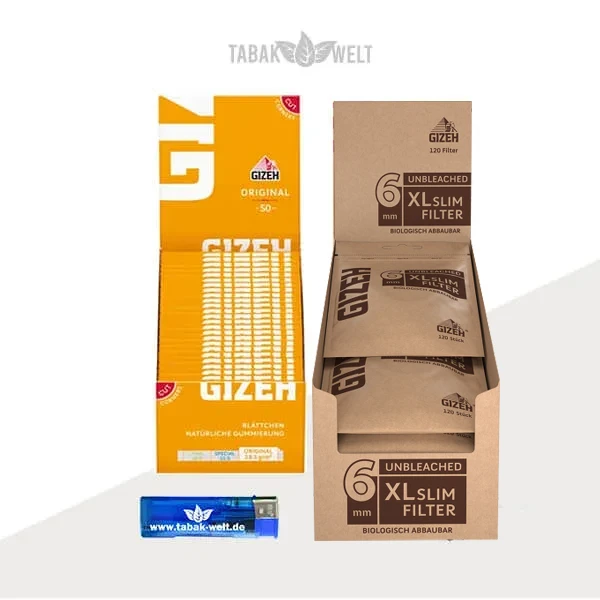 Gizeh Original Blättchen kombiniert mit ungebleichten Gizeh XL Slim Filtern