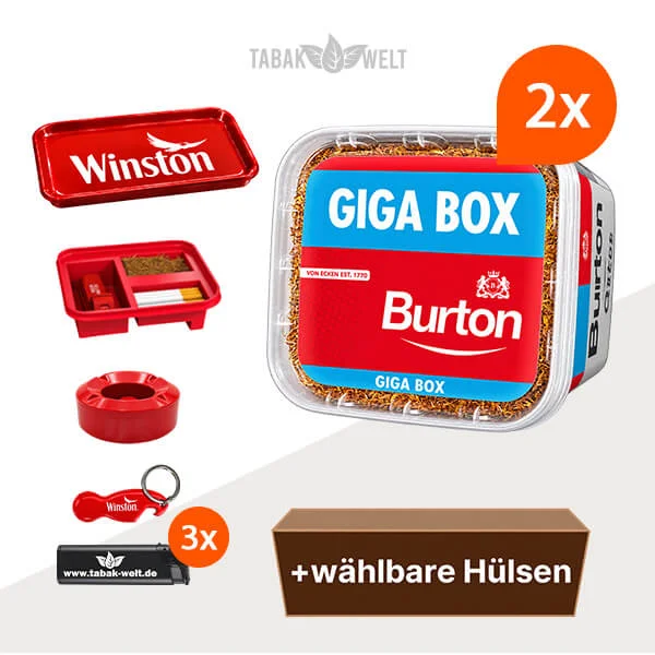 Burton Volumentabak Red im 2er-Pack Giga-Box mit wählbaren Hülsen und Aktionszubehör