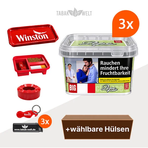 Pepe Bright Green Volumentabak im 3er-Pack Eimer mit wählbaren Hülsen und Aktionszubehör