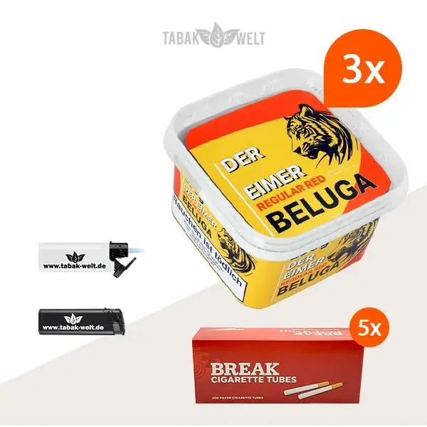 Beluga Red Pfeifentabak Regular 3x Eimer mit 1000 Hülsen