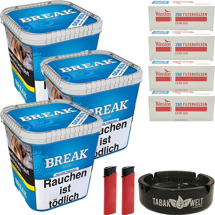 Break Tabak Blue 3 x Giga Box mit 1000 Extra Size Hülsen