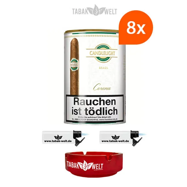 8x-candlelight-corona-brasil-zigarren-dose-mit-sturm-feuerzeuge-und-glas-aschenbecher