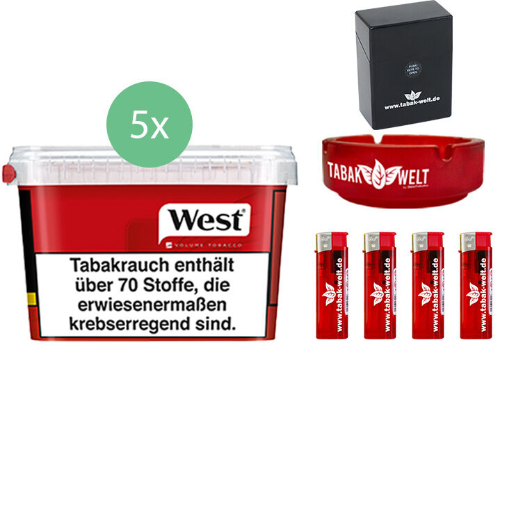 West Tabak Red 5 x Mega Box mit Glasaschenbecher 