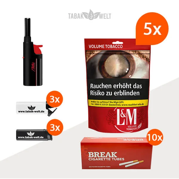 L&M Red Volumentabak 5x Beutel mit 2000 Filterhülsen