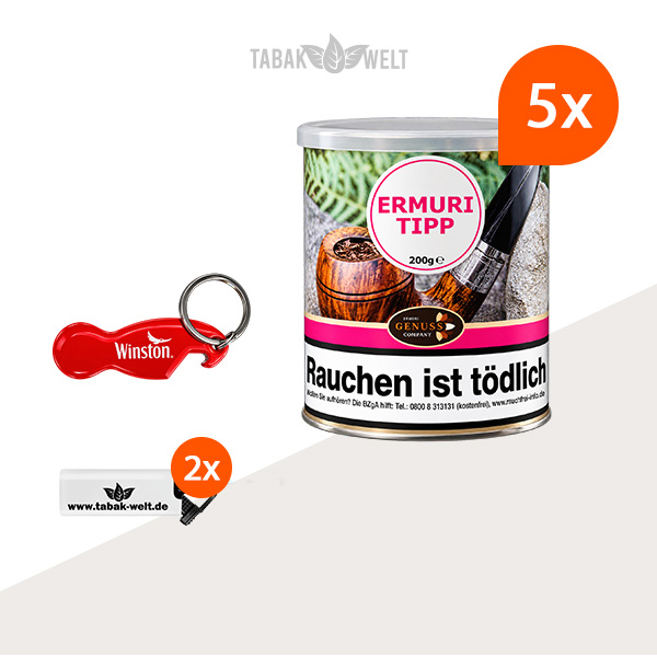 Ermuri Tipp Pfeifentabak 5 x Dose mit Flaschenöffner
