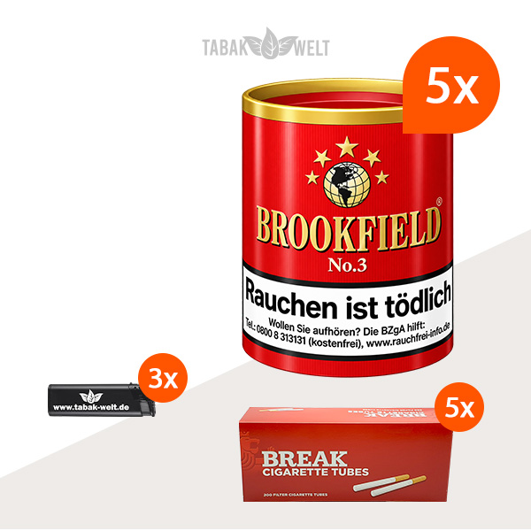 Brookfield No. 3 Pfeifentabak 5er-Set mit 1.000 Filterhülsen