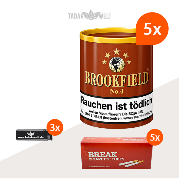 Brookfield No. 4 Pfeifentabak 5er-Set mit 1.000 Filterhülsen