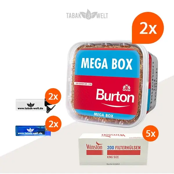 burton-red-volumentabak-2x-mega-box-mit-1000-king-size-huelsen-und-feuerzeugen