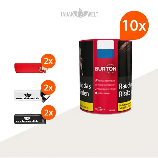 burton-original-feinschnitt-tabak-10x-dose-mit-feuerzeugen burton-original-feinschnitt-tabak-10x-dose-mit-feuerzeugen