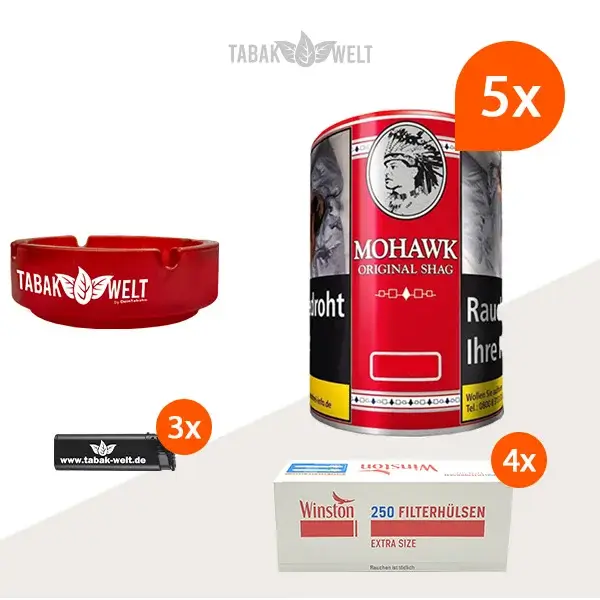 Mohawk Original Shag Feinschnitt-Tabak 5x Dose mit 1000 Extra Size Hülsen