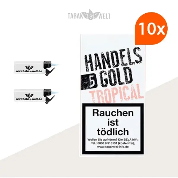 Handelsgold Tropical Zigarillos 10 x 5 Stück mit Feuerzeugen