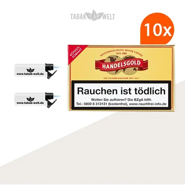 Handelsgold Königsformat Zigarillos 10 x 10 Stück mit Feuerzeugen