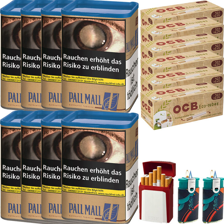 Pall Mall Authentic Blue 8 x 85g mit 1500 King Size Hülsen