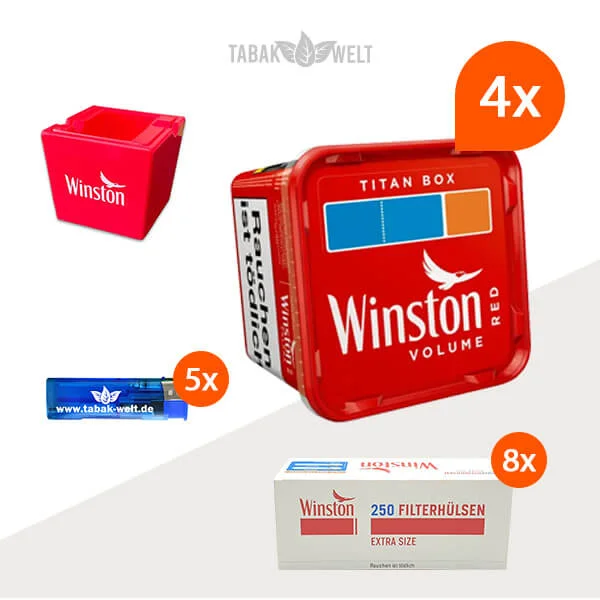 Winston Volumentabak 4 x Titan Box mit 2000 Winston Extra Hülsen 