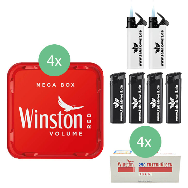 Winston Mega Box 4 x 140g mit 1000 Extra Size Hülsen 