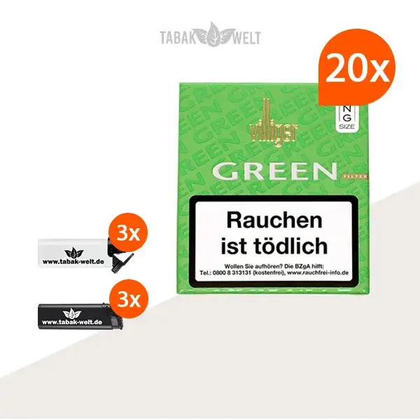 20X Villiger Zigarillos Long Green Filter mit Feuerzeuge
