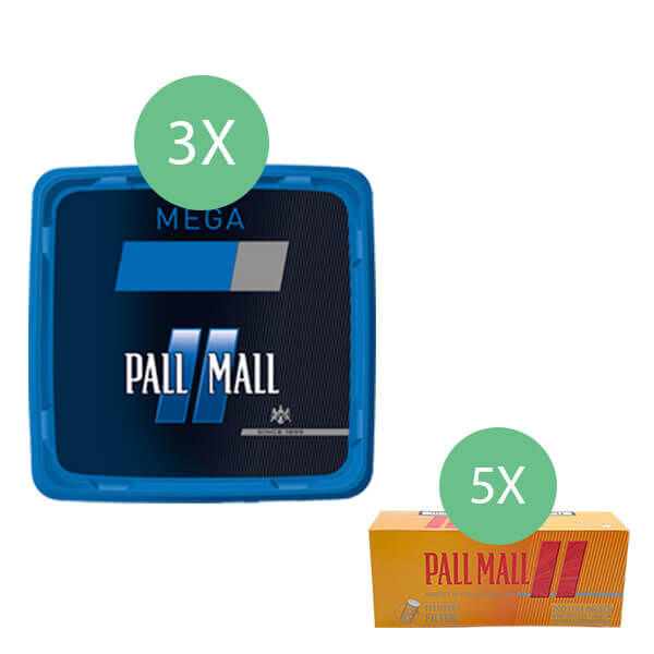 3 x pall mall blau volumentabak mit 1000 pall mall allround hülsen